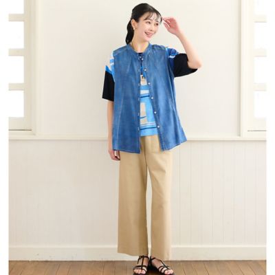 洗える・L～4Lサイズ】デニムガーゼAラインベスト