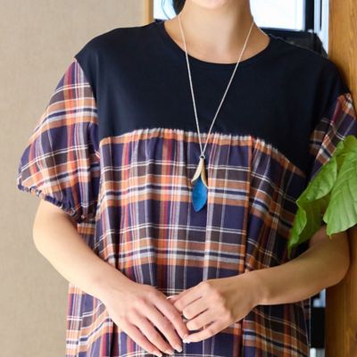 【洗える】マドラスチェック　パフスリーブワンピース（２１０１３５０３）
