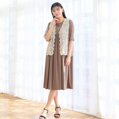 洗える・体型カバー・L～4Lサイズ】シアースリーブワンピース
