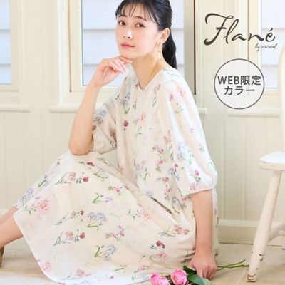 ＜MISSEL＞【洗える・ＷＥＢ限定カラー・Ｍ～３Ｌサイズ】ボタニカルフラワーワンピース（２１０１３６７１）