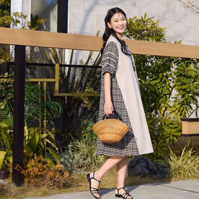 人気アイテム・洗える】ギンガムチェック パフスリーブワンピース