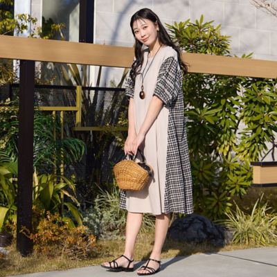 人気アイテム・洗える】ギンガムチェック パフスリーブワンピース