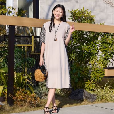 人気アイテム・洗える】ギンガムチェック パフスリーブワンピース