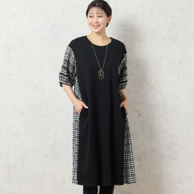 人気アイテム・洗える】ギンガムチェック パフスリーブワンピース