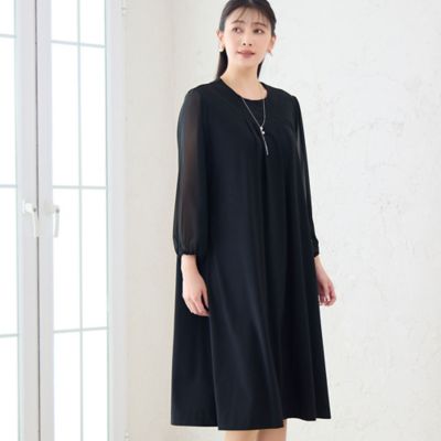 洗える・3L／4Lサイズあり】漆黒 袖シフォンワンピース