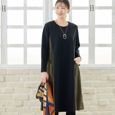 【送料無料】MISSEL/ミゼール 大きいサイズ【洗える・3L/4Lサイズあり】タフタドッキングワンピース(21015505) クロ ワンピース・ドレス【三越伊勢丹/公式】