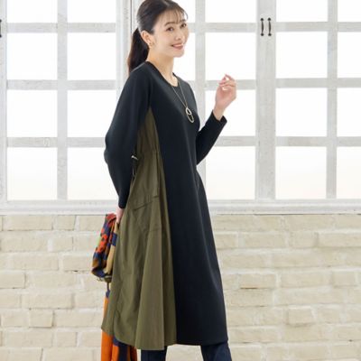 洗える・3L／4Lサイズあり】タフタドッキングワンピース