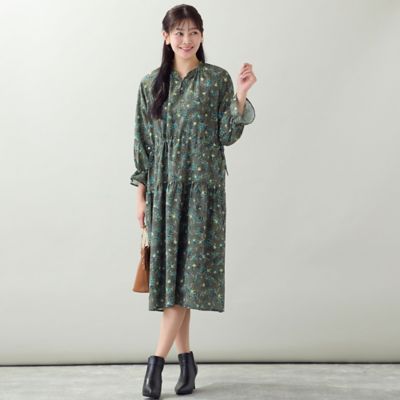 2L〜”刺繍 ミントグリーン ティアード ワンピース 大きいサイズレディース 洗える・3Lサイズあり】花柄ティアードワンピース（21015602
