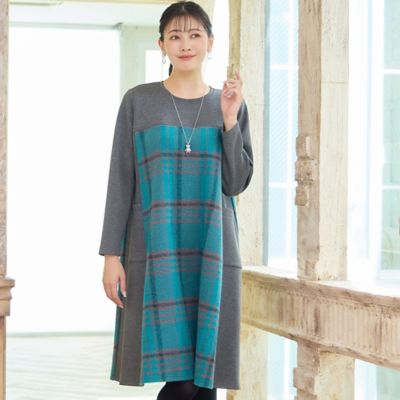 【送料無料】MISSEL/ミゼール 大きいサイズ【WEB限定カラーあり・3L/4Lサイズあり】スライバーチェックワンピース(21016501) アオ ワンピース・ドレス【三越伊勢丹/公式】