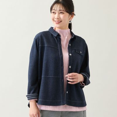 ＜MISSEL＞【洗える・３Ｌ／４Ｌサイズあり】ニットデニムシャツジャケット（２１０３１６０２）