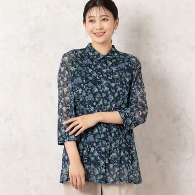 【洗える・アンサンブル可能】花更紗柄チュールシャツ（２１０３２５０６）