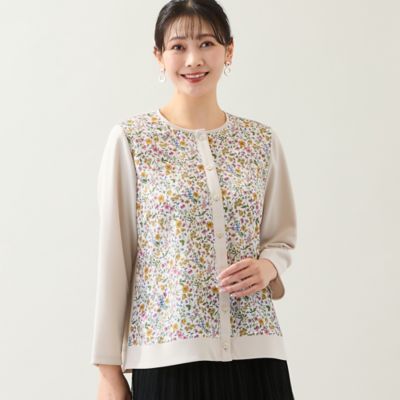 ＜MISSEL＞【洗える・アンサンブル可・Ｌ～４Ｌサイズ】ボタニカル柄カーディガン（２１０３２６０１）