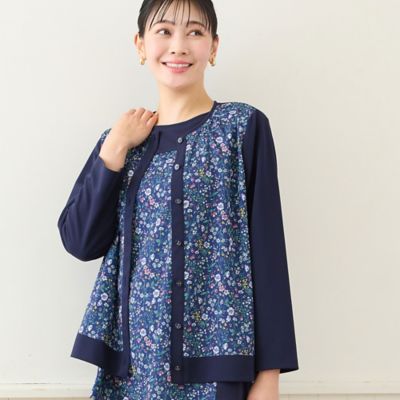 洗える・アンサンブル可・L～4Lサイズ】ボタニカル柄カーディガン