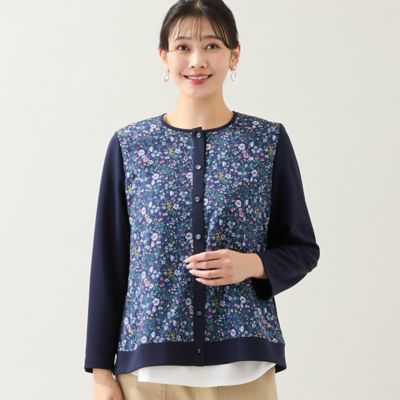 フェラガモ アンサンブル カーディガン ノースリーブ ヒョウ 花柄 ボタニカル 洗える・アンサンブル可・L～4Lサイズ】ボタニカル柄カーディガン