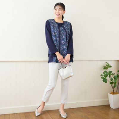 洗える・アンサンブル可・L～4Lサイズ】ボタニカル柄カーディガン