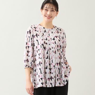 ＜MISSEL＞【洗える・Ｌ～３Ｌサイズ】幾何柄パフスリーブブラウス（２１０３２６０５）