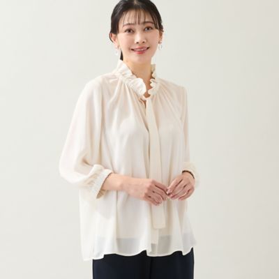 ＜MISSEL＞【洗える・オケージョン対応・３Ｌサイズあり】ボウタイギャザーブラウス（２１０３２６０９）