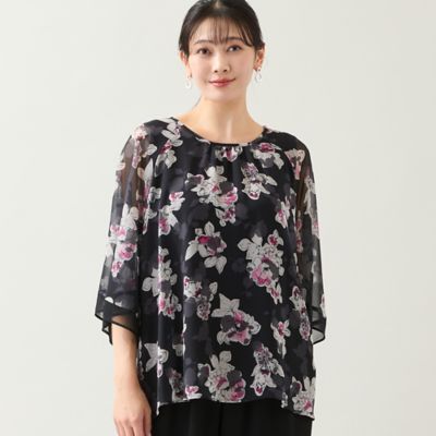 洗える・セットアップ可・3Lサイズあり】シフォンフラワーブラウス