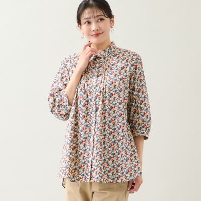 リバティプリント・洗える・L～4Lサイズ】小花柄コットンシャツ 