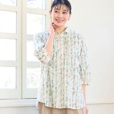 ＜MISSEL＞【洗える・綿１００％・Ｌ～４Ｌサイズ】ボタニカル柄コットンシャツ（２１０３２６１５）