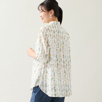 洗える・綿100％・L～4Lサイズ】ボタニカル柄コットンシャツ 