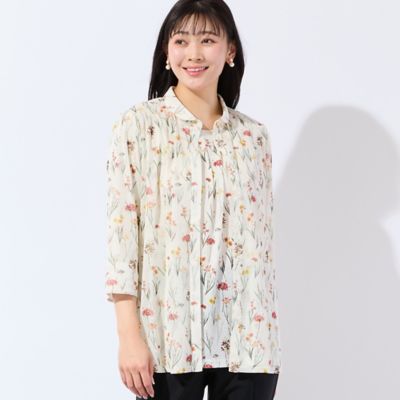 ＜MISSEL＞【洗える・アンサンブル可・Ｌ～４Ｌサイズ】ボタニカル柄チュールシャツ（２１０３２６５１）