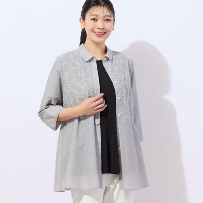 MISSEL/ミゼール 【洗える】サークル刺繍　ワッシャーストライプシャツ（２１０３３５０８）