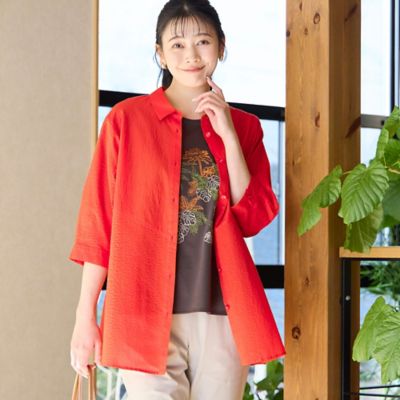 【毎年人気・洗える・綿１００％】ミラクルウェーブ　チュニックシャツ（２１０３３５１１）