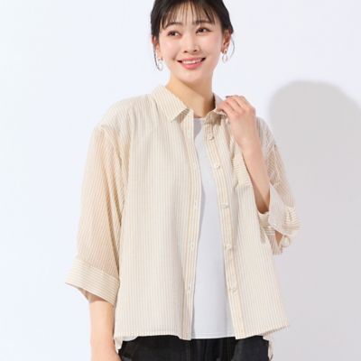 ＜MISSEL＞【洗える・３Ｌサイズあり】シアーストライプシャツ（２１０３３６０５）