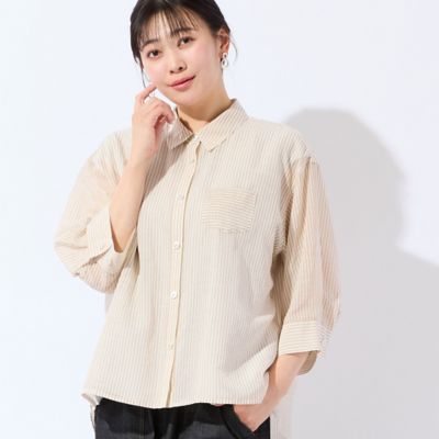 マルモア ストライプシアーシャツ + タンクトップ size 36 ベージュ 洗える・3Lサイズあり】シアーストライプシャツ（21033605