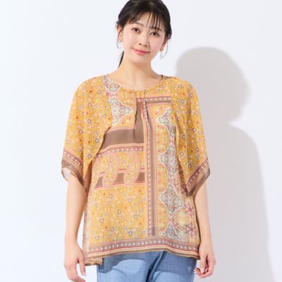 洗える・3Lサイズあり】更紗柄ハンカチスリーブブラウス