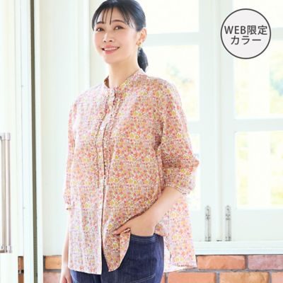 ＜MISSEL＞【リバティプリント・洗える・Ｌ～４Ｌサイズ】小花柄コットンフリルシャツ（２１０３３６１６）