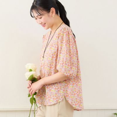 リバティプリント・洗える・L～4Lサイズ】小花柄コットンブラウス