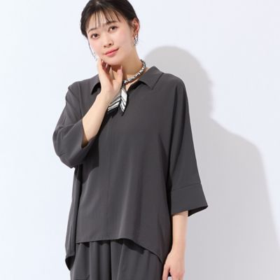 ＜MISSEL＞【洗える・接触冷感・セットアップ可・３Ｌサイズあり】スキッパーブラウス（２１０３３６１９）