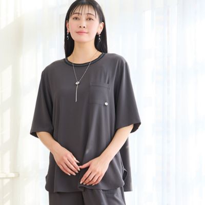 ＜MISSEL＞【洗える・接触冷感・セットアップ可・３Ｌサイズあり】胸ポケットつきブラウス（２１０３３６２０）