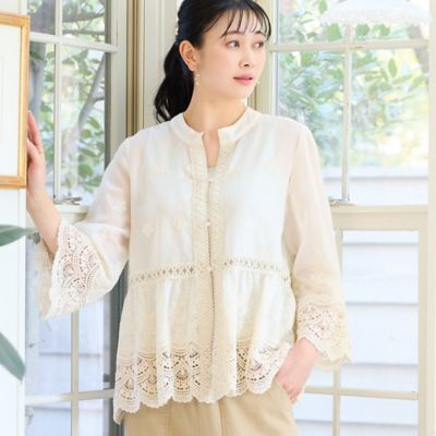 洗える・M～3Lサイズ】レース刺繍ブラウス（21033672