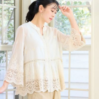 アヴェニールエトワール　刺繍レースブラウス　ホワイト　36 アヴェニールエトワール 刺繍レースブラウス ホワイト 36 【公式通販】