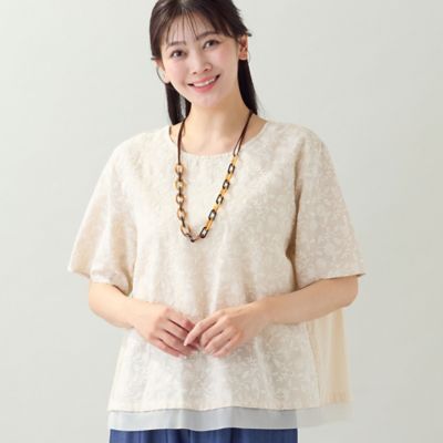 洗える・日本製・L～3Lサイズ】綿麻刺繍入りブラウス