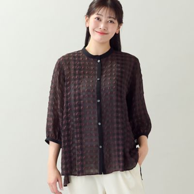 洗える・L～4Lサイズ】シアーギンガムチェックブラウス