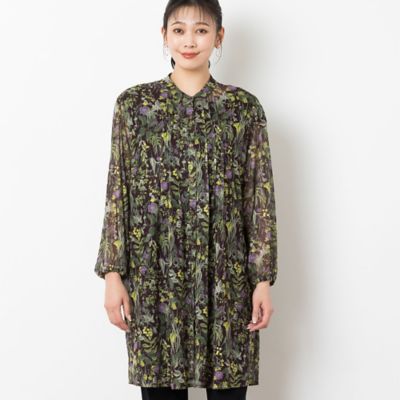 ボタニカル柄　ソフトチュールロングシャツ（２１０３５４１２）