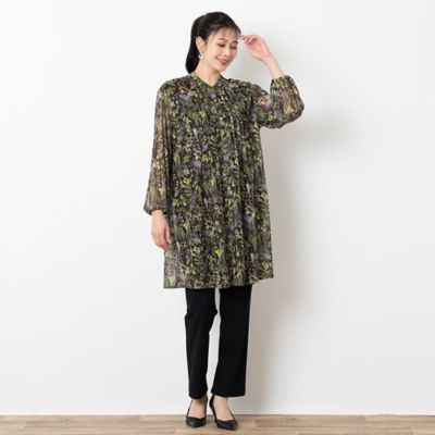 ボタニカル柄　ソフトチュールロングシャツ（２１０３５４１２）