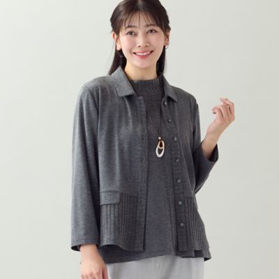 洗える・アンサンブル可・L～4Lサイズ】ベア天×針抜きカーディガン