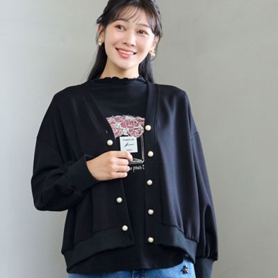 洗える・セットアップ可・3Lサイズあり】パールボタンVネック