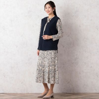 フラワープリント トップス＆スカート セット カラフルフラワープリントタックフレアスカート