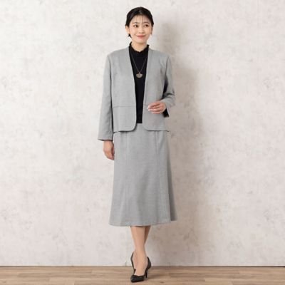 未使用■ミゼール■大きいサイズL■杢ストレッチカルゼ スカートスーツ■グレー■ セットアップ可能・4Lサイズあり】杢ストレッチカルゼ スカート