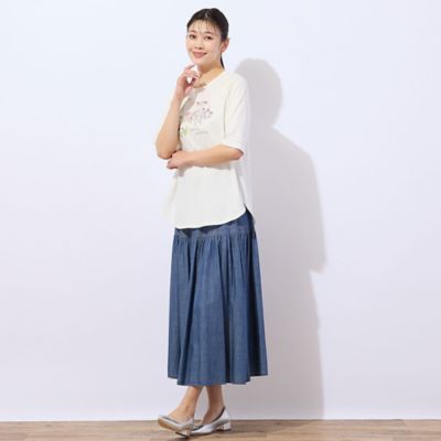 【洗える・セットアップ可能・ＷＥＢ限定カラー】スラブデニム　ギャザースカート（２１０４３５０１）