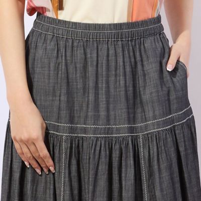 【洗える・セットアップ可能・ＷＥＢ限定カラー】スラブデニム　ギャザースカート（２１０４３５０１）