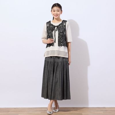【洗える・セットアップ可能・ＷＥＢ限定カラー】スラブデニム　ギャザースカート（２１０４３５０１）
