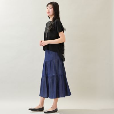 洗える・M～3Lサイズ】ティアードスカート（ネイビー