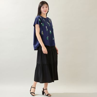 【未使用タグ付き】23区　【洗える】ロングティアードスカート 大きいサイズ 黒 洗える・M～3Lサイズ】ティアードスカート（ブラック